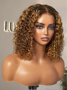 Bob Wigs Human Hair Water Wave 13x4 HD Transparent Lace Frontal Wig, P4/27 Honey Blonde, 180% Density, Short Bob Wigs for Women