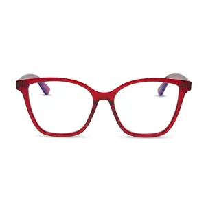 DIFF Leah Red Cherry Reading Glasses - Womens Blue Light Readers Lightweight Slightly Cat Eye Frame