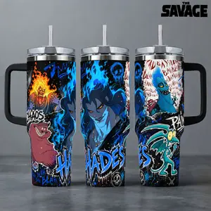 Hades Pain Panic Underworld God Chaos Pain 40 20 oz Insulated Tumbler Stainless Steel Handle Straw Keeps Drinks Hot Cold Blue Fire Animation Merch For Mythology Fans Drinkware Tumbler Water Bottles Portable Bottled