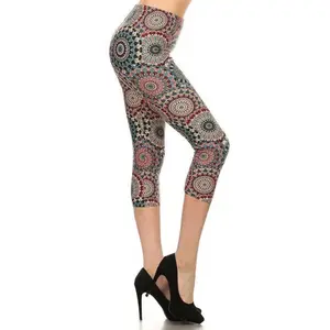 Multi-color Print, Cropped Capri Leggings In A Fitted Style With A Banded High Waist