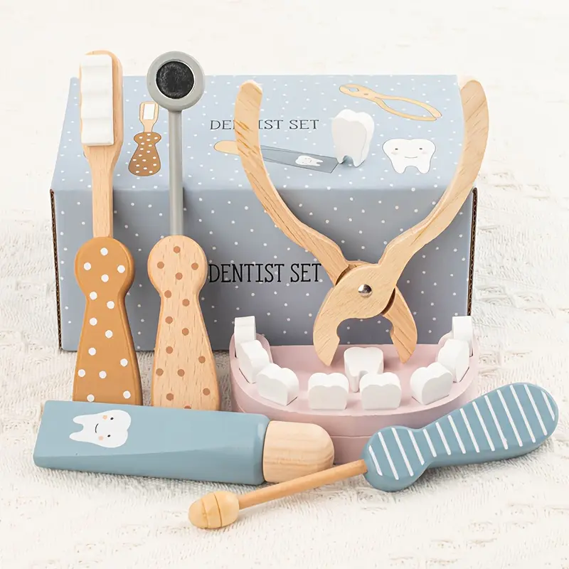 Children's Wooden Simulation Doctor and Dentist Toy Set, Toothpaste and Toothbrush Simulation Doctor and Nurse Role-Play Toy, Enhances Learning Ability, Suitable for Birthday and Easter Career Planning