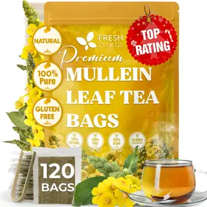 【FreshDrinkUS】 Premium 120 Mullein Leaf Tea Bags, 100% Natural & Pure from Mullein Leaves. Loose Leaf Mullein Herbal Tea. Made with Natural Material Tea Bags. No Sugar, No Caffeine, No Gluten, Vegan