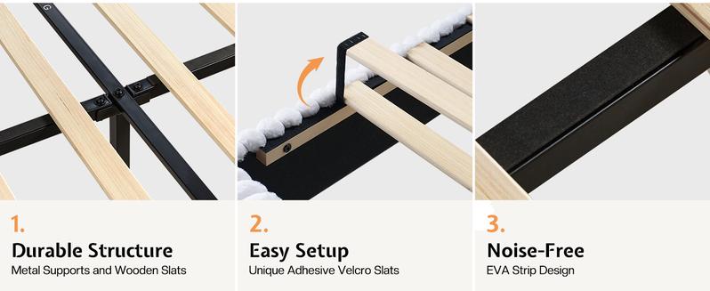 AMERLIFE Modern LED Bed Frame with Charging Station, Corduroy Upholstered Platform Bed with 60" Tall Wingback Headboard/No Box Spring Needed/Luxury Furniture Home Design/Queen/King Size/Best Gift Ideas/Christmas Gifts