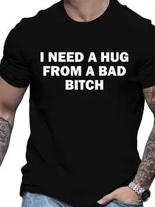 Funny Slogan Print T-Shirt, Heavy Cotton Loose Fit Short Sleeve, American Street Style Casual Top, Daily Wear Versatile Shirt