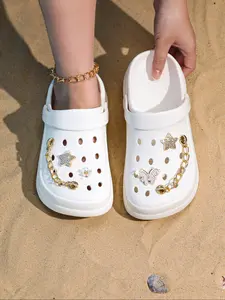 Women's Fashion Versatile Garden Shoes, Beach Slippers, Cushioned Flat Sole, Lightweight Eva Structure, Casual All-Season Footwear, Easy Clean, Water Clogs, Clog Decoration