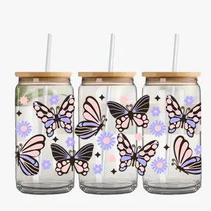 Butterflies Glass Cup 16oz