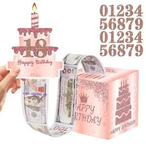 Birthday Cash Gift Box, Surprise Piggy Bank, Transparent Bag Set for Kids and Adults, 50 Bags Included, Fun Cash Gift Idea