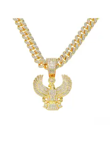 New European and American style men's full-diamond chain hip-hop style personalized animal eagle pendant necklace