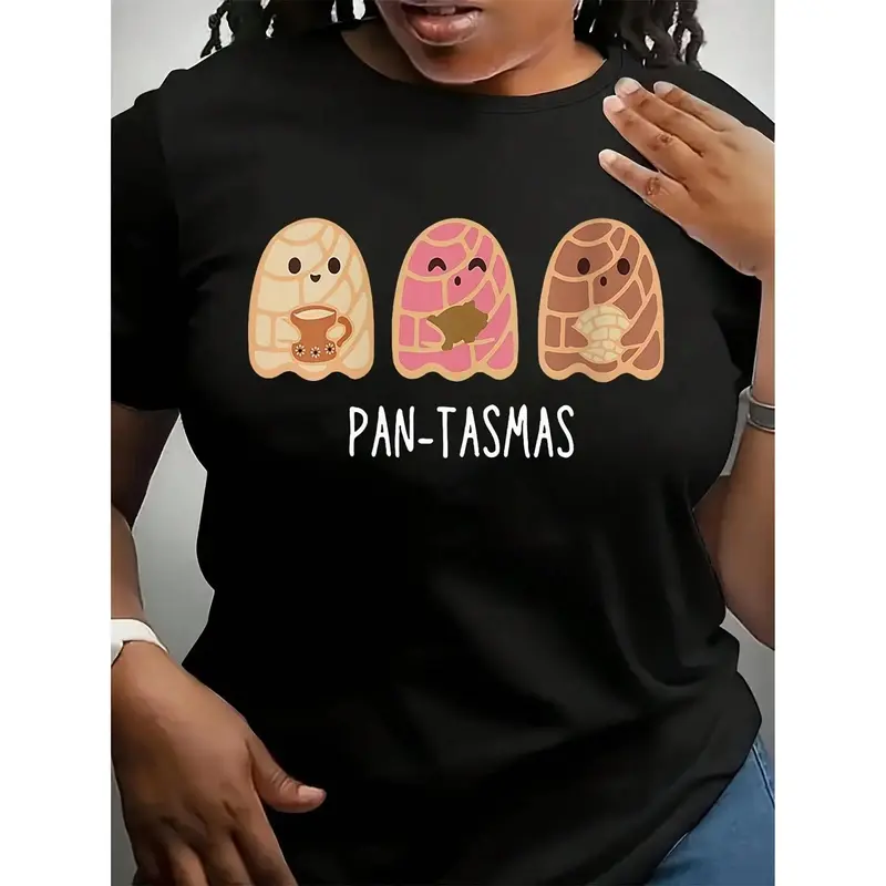 Men's Short-Sleeve Round Neck Casual Fit T-Shirt - Funny Pan de Muerto Ghost Pan Dulce Conchas, Latina Mexican Halloween Top, Gift for Women