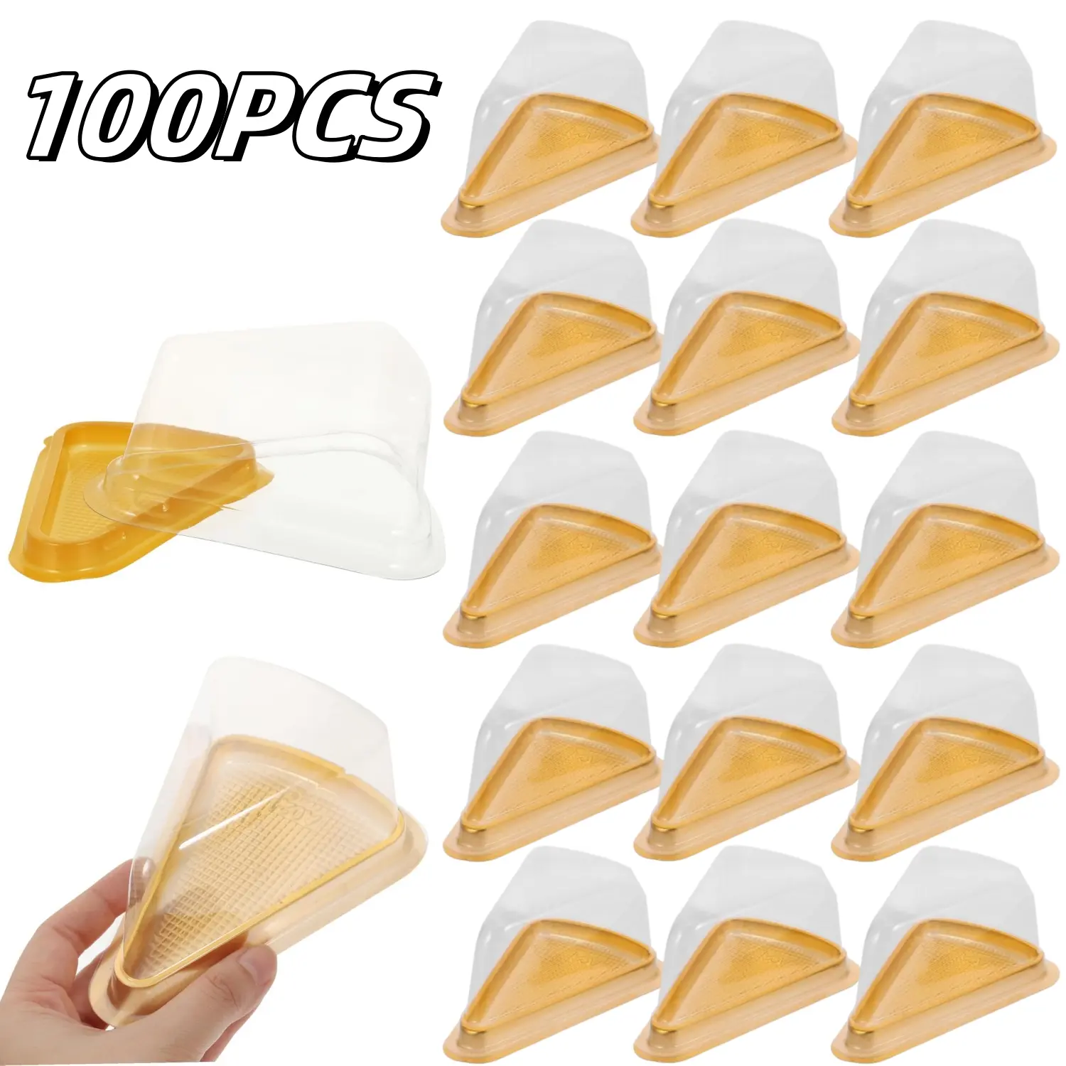 100PCS Triangle Plastic Mousse Box with Clear Lid Reusable Food Grade Cake Container for Sandwiches Desserts Cookies