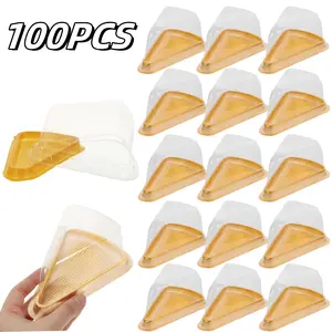 100PCS Triangle Plastic Mousse Box with Clear Lid Reusable Food Grade Cake Container for Sandwiches Desserts Cookies