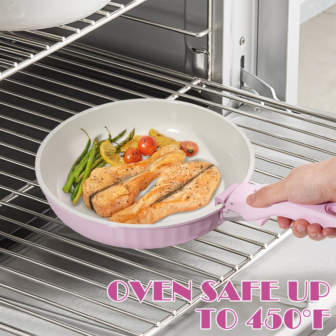 Set of 11 Ceramic Nonstick Cookware Including Pots And Pans with Detachable Handles, Safe for RV Kitchens, Suitable for Oven And Dishwasher Use, Stackable, Induction Compatible, Featuring Frying Pans And Saucepans in Beige,