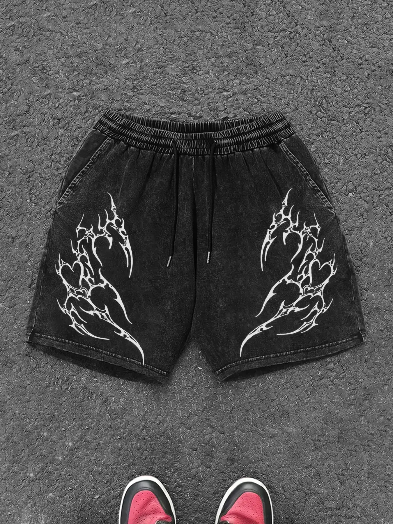 Unisex Men's Letter Print Flame Streetwear Fashion Printed Shorts, Graphic Loose Casual Comfy Shorts for Daily Wear, Men's Bottoms for All Seasons, Casual Fit Shorts