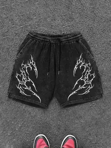 Unisex Men's Letter Print Flame Streetwear Fashion Shorts, Graphic Loose Casual Comfy Shorts for Daily Wear, Men's Bottoms for All Seasons