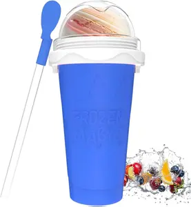 Slushie Maker Cup, Quick Frozen Magic Cups for Homemade Milk Shake Ice Cream Maker, Double Layer Squeeze Slushy Maker Cup, Birthday Gifts for Kids,Friends,Family (Bule) Kitchen Utensils