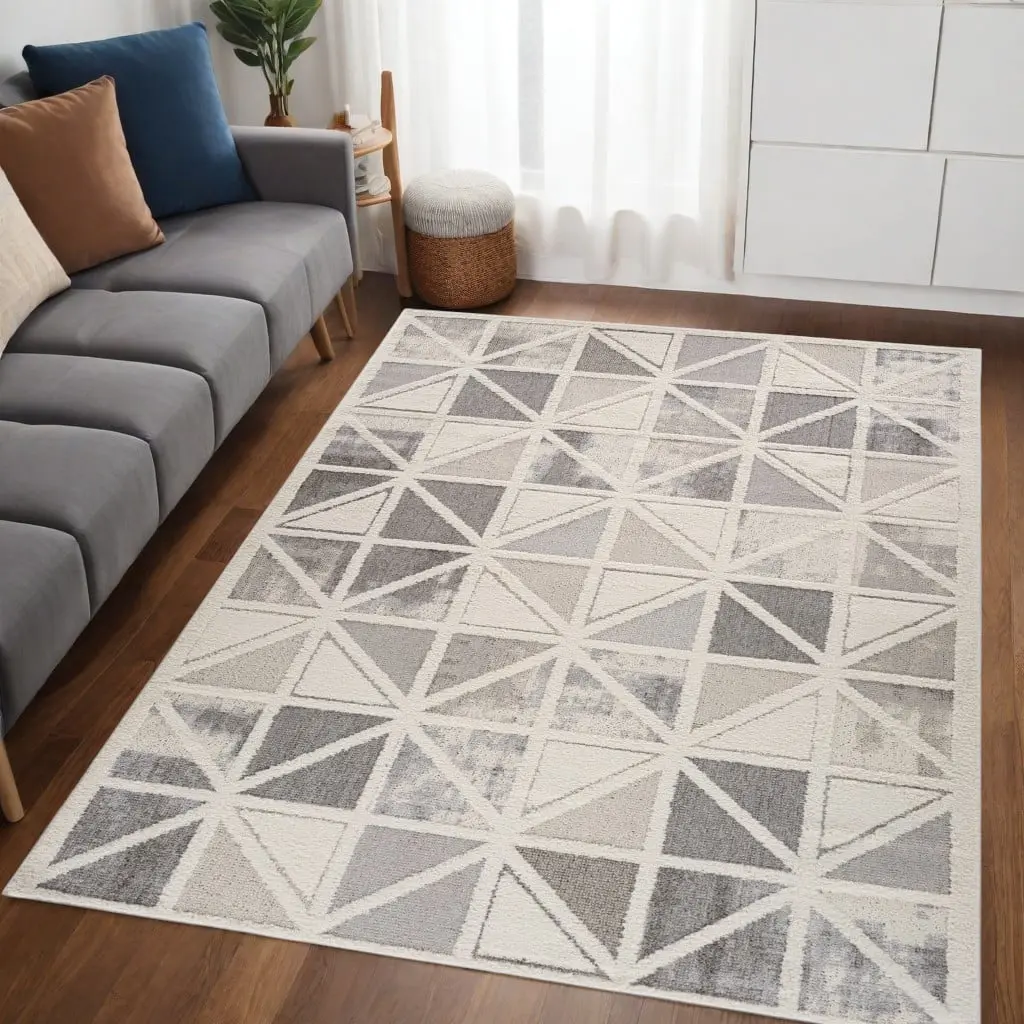 212 MAIN 5x8 ft. Rectangle Geometric Distressed Gray & Cream Machine-Woven Contemporary Rug, Home Decorative Stain Resistant Indoor Area Rug, Contemporary Rugs, Home Decorative Rug