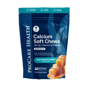 ProCare Health Sea Salted Caramel Calcium Soft Chews with Vitamin D & Probiotics 30 Individually Wrapped Chews Natural Flavor