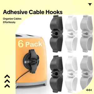 Plastic Cable Organizer 12/6Pcs Adhesive Hooks for Kitchen Appliances Air Fryers Coffee Machines Blenders Hair Dryers Chargers Easy Install Practical Battery-Free Storage Solution