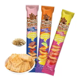 Munchy Bear Baked Savory Crackers – 3 Flavor Variety Pack (Tomato, BBQ & Spicy Lemon) 9Packs Non-Fried Crispy Crackers Halal-Certified Healthy Snack for Home, Office & On-the-Go