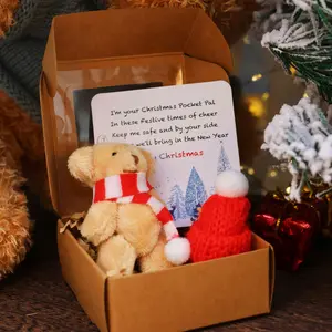 1/2pcs Christmas Pocket Bear Hug Gift Box Set, Mini Filled Striped Scarf Teddy Bears, Festive Holiday Decorations, Christmas Stocking Stuffers