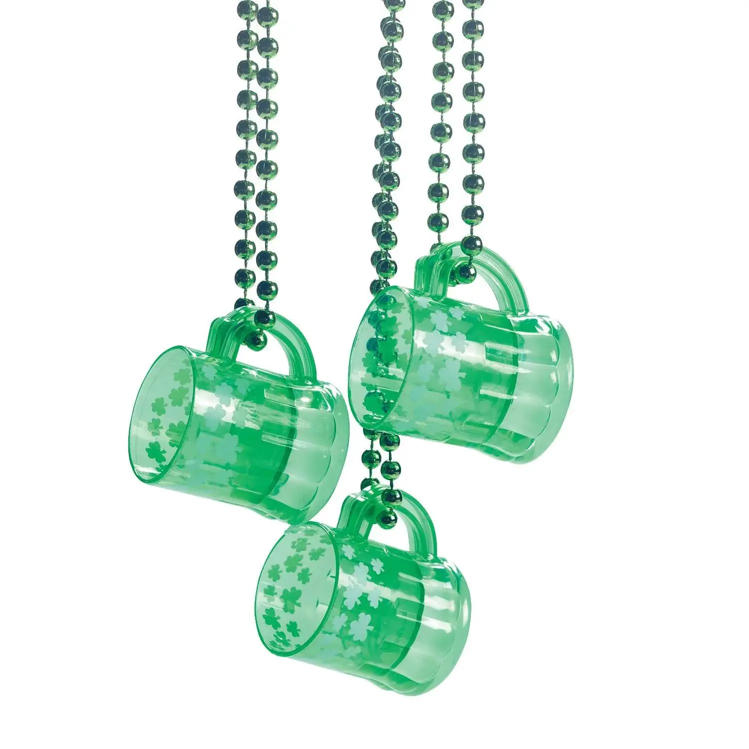 Fun & Festive St. Patrick's Day Plastic Shot Glasses with Beaded Necklaces - 12 Ct.
