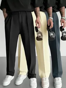Men's Casual Formal Pants, Office & Home Use, Straight Leg Design, Flat Front, Pockets, Smart Business Suit Pants