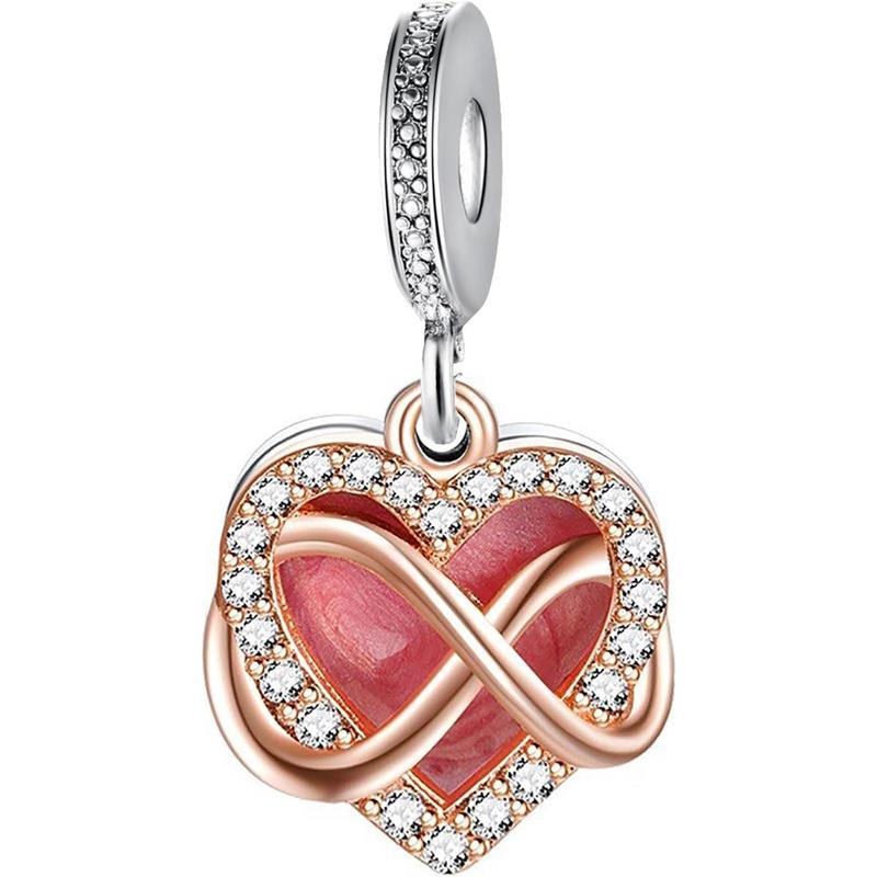 10 Pack Silver Bead Charms for Pandora Bracelets and Necklaces Charm for Woman Cubic Zirconias Dangle Pendant Jewelry Beads Set Style1