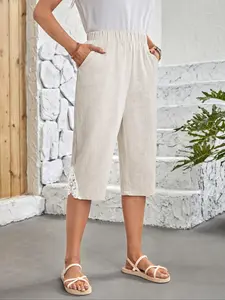 Women's Plain Pocket Capri Pants, Casual Comfy Capris Trousers for Summer, Women's Bottoms for Daily Wear