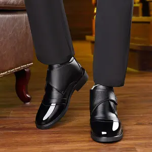 Men's Winter Ankle Boots - Fleece-Lined Warm with Closure & PU Sole, Round Toe Business Casual/Formal (/Party) Boots, In-Stock (Black) - Compatible with Dress Pants
