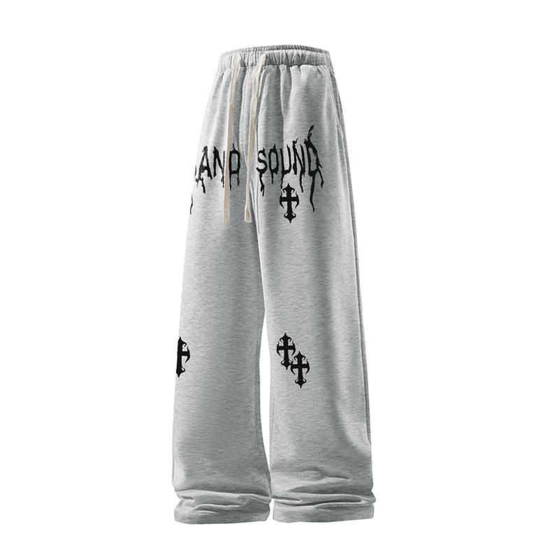 #Springfresh 2-piece set Men's Letter & Cross Print Drawstring Waist Sweatpants Muti-Set Casual Street Comfy Regular Fit Jogger Pants for Daily Wear Unisex 60% Cotton Classic Black & Gray