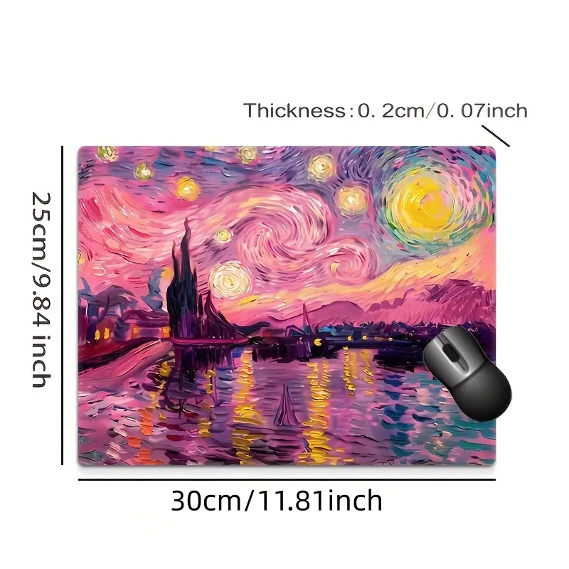 A Mouse Pad Featuring an Abstract Pink Starry Night Oil Painting Design, Equipped with a Non-Slip Rubber Base, Ideal for Office Keyboards And Compatible with Computers And Laptops, Making It a Great Portable Gaming Accessory for Both Work And Gaming