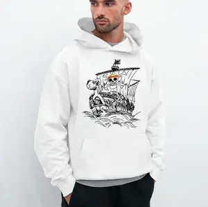 Going Merry Vintage Hoodie, Anime Manga Pirate Straw Hat, 100% Cotton, Loose Fit
