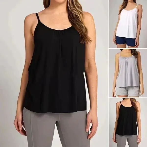 Women's Plus Size Modal Tank Tops, 3-Pack Solid Sling Camisole with Built-in Bra for Yoga & Casual Wear, M