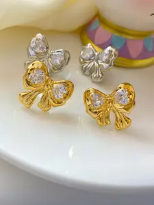 INS fashion delicate bow zircon stud earrings, high-end sense, light luxury, personalized and elegant women's earrings