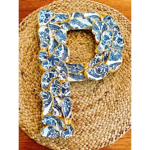 Navy Blue Patterned Oyster Shell Initial Navy Blue Patterned Oyster Shell Initial