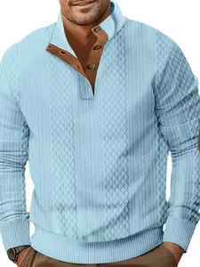 fall outfits This men's autumn and winter fashion jacquard diamond-patterned color-blocking top features a semi-open button design with brown patches on the elbows. It is both casual and stylish, suitable for daily commutes and casual gatherings.