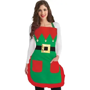 Party City Christmas Elf Fabric Apron One Size Unisex Plush Cosplay Pajamas Santa Claus Cheongsam Dress for Teenagers and Adults