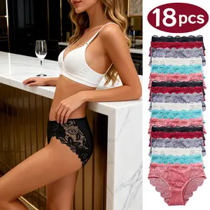 QQ Women's Sexy Lace Underwear 18pcs Multicolor Pack Floral Pattern Breathable Comfortable Panties Set for Daily Casual Sleepwear Lingerie & Special Occasions 2025 Hot Trend - Womenswear