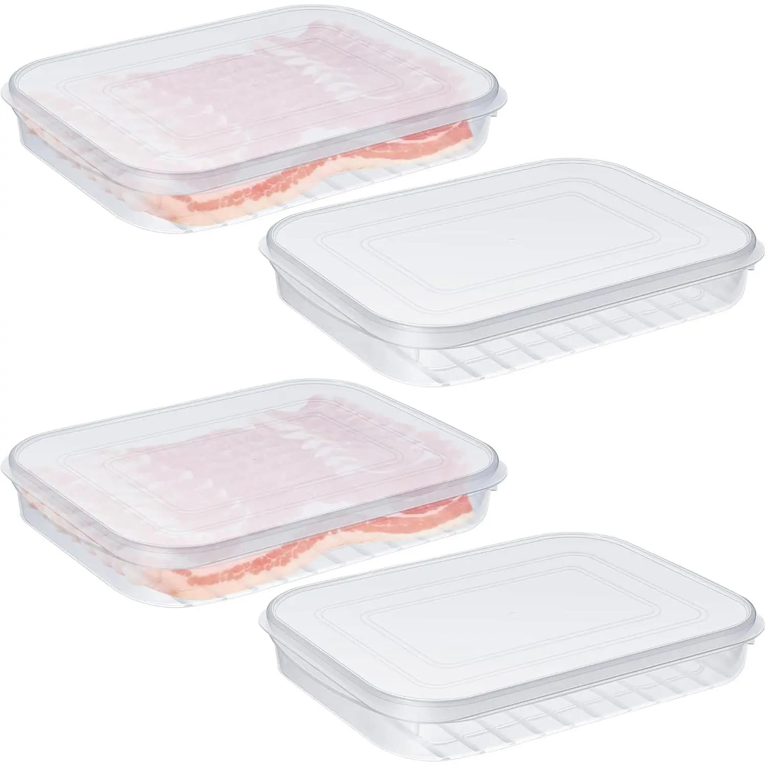 4 count Bacon Keeper Plastic Deli Meat Saver with  Airtight Cold Cuts Cheese Container for Fridge  Refrigerator Storage Box Shallow Low Cookie Holder, 9.65 x 7.28 x 1.38''