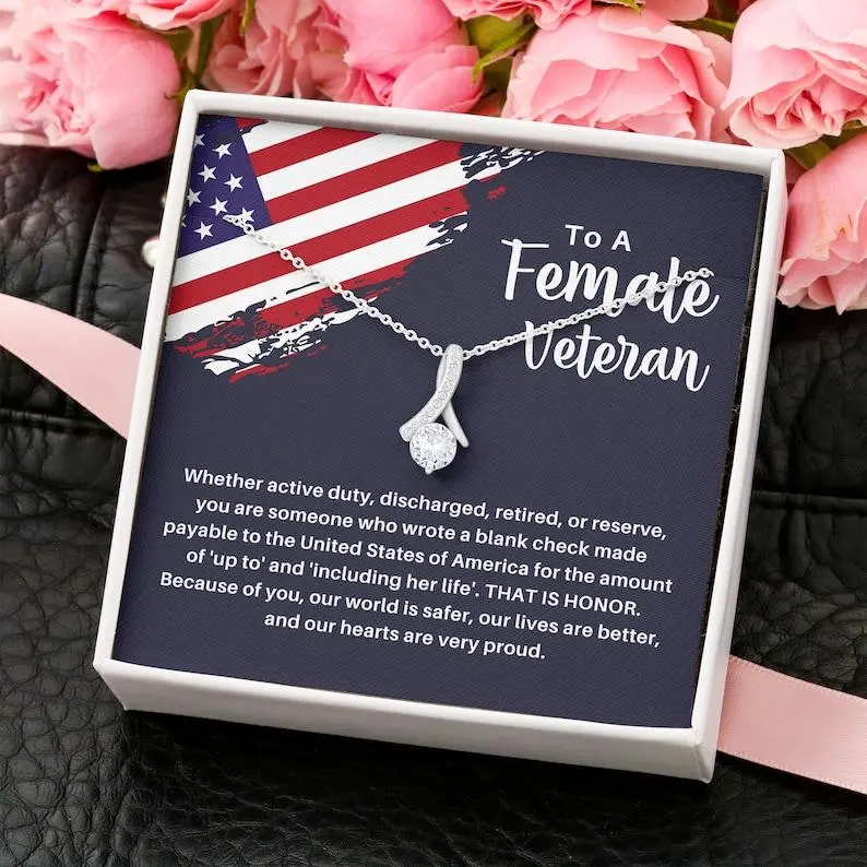 Female Veteran Necklace, Retirement Army Present, Women in Military Gift, Female Soldier Birthday, USMC Female Veteran, Veterans Day