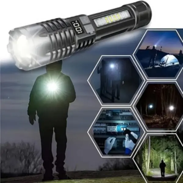 [Rechargeable LED Flashlight] 5 Adjustable Modes, High-Intensity Ultra-Long-Lasting, LCD Digital Display Powerful Handheld Light for Outdoor Cycling & Exploration, Unique Gifts for Man (Sports & Outdoor Camping Hiking Lights), Lcd Display