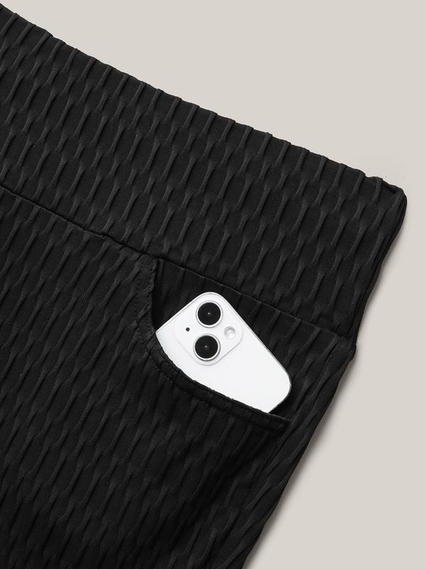 BLOOMCHIC Textured Wide waist Super Stretch Leggings Fit Pocket Casual Women Bottom thick thigh pants work outfits women baggy pants wide leg sweatpants