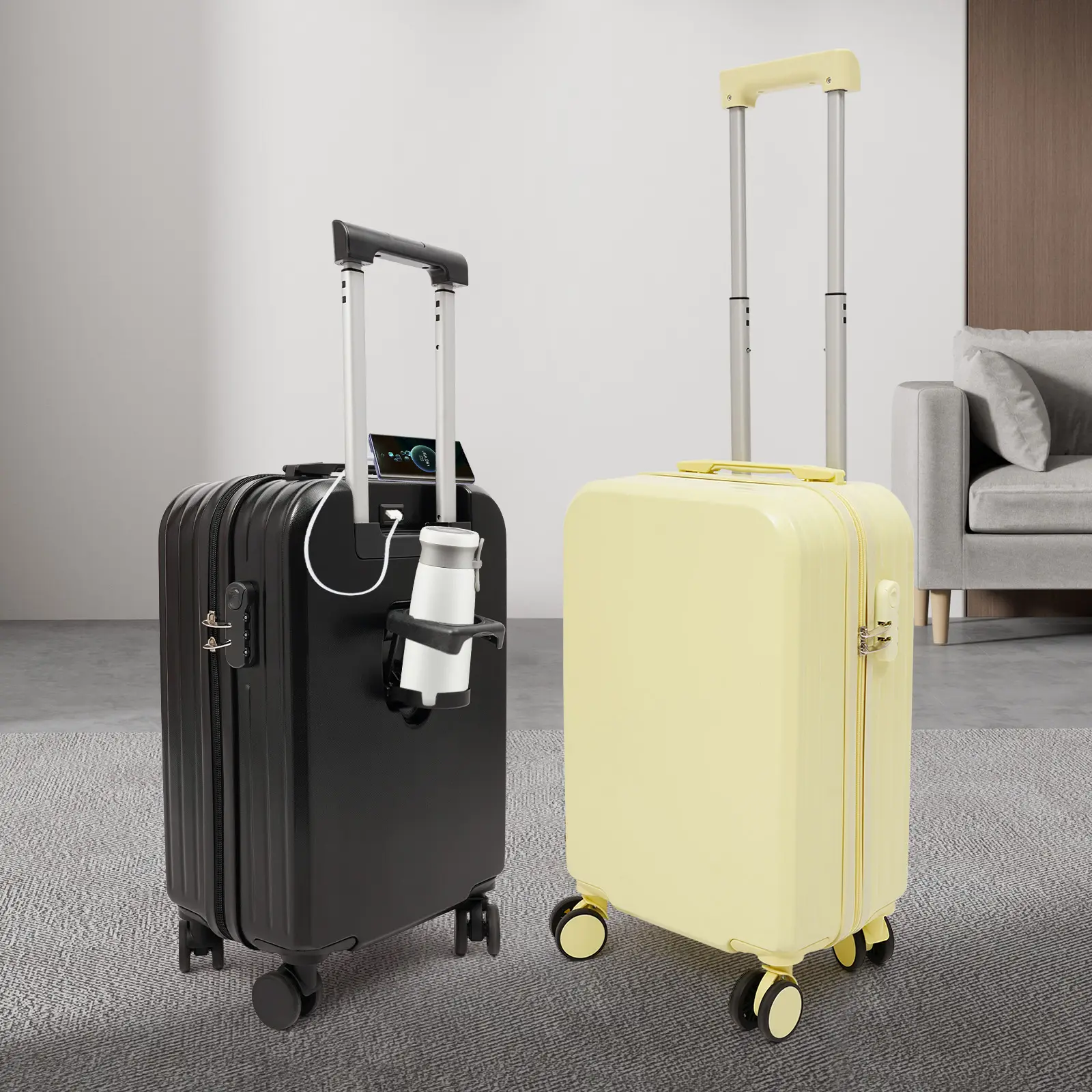 CNCEST 20-Inch Carry On Luggage, Lightweight ABS Hardside Suitcase with USB Port, 360° Spinner Wheels & TSA Approved Lock, Cabin Luggage for Travel, Light Yellow, Tsa Approved Luggage