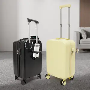 CNCEST 20 Inch Carry On Luggage, Lightweight ABS Hardside Suitcase with USB Port & 360° Spinner Wheels, TSA Lock Cabin Luggage for Travel, Light Yellow