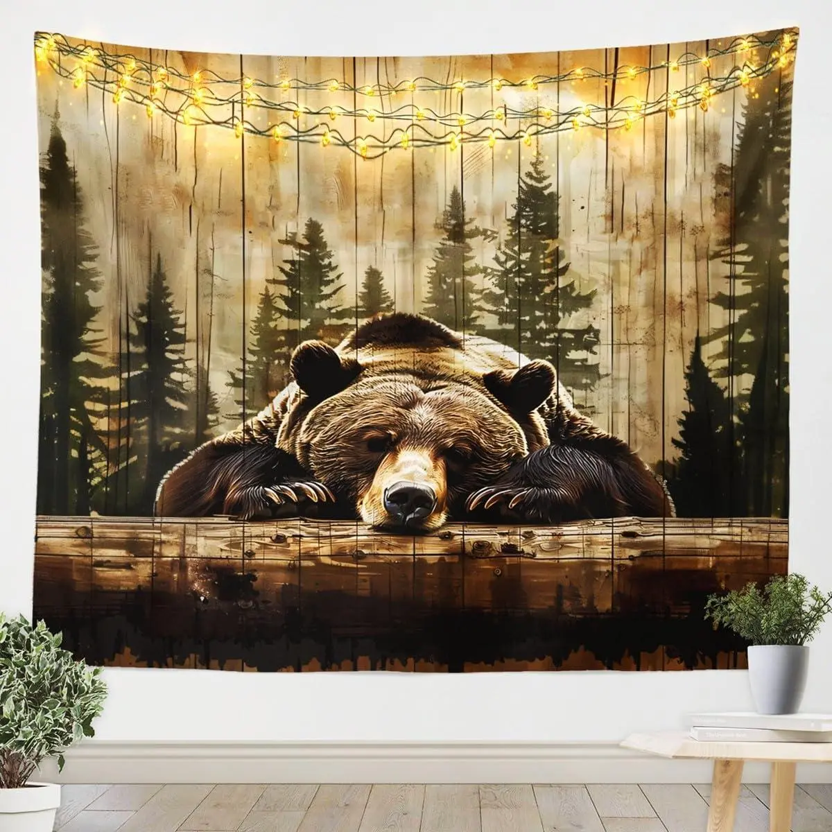Grizzly Bear Tapestry Wall Hanging Wildlife Hunting Tapestry Forest Wild Animal Wall Tapestry Rustic Farmhouse Wall Art Bedroom Living Room,Small
