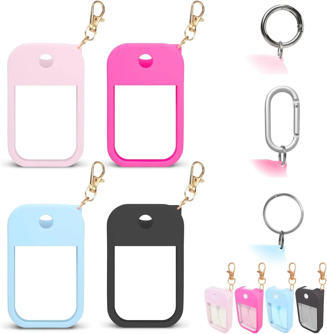 4 PCS Soft Silicone Case for Touchland Power Mist (1FL. OZ./30 mL), Protective and Stylish Case with Keychain Compatible with Touchland Hand Sanitizer Spray (Pink/Hot Pink/Blue/Black)
