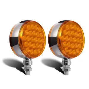 Partsam 2pcs Round Double Face Amber 48LED Pedestal Fender Rear Turn Signal Parking Lights Post Mount, Dual-face Led Marker Trailer Lights Replacement for Heavy-duty Trucks, 10-30V