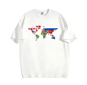 Plus Size Men's Short Sleeve Graphic Print World Map Country Flags T-shirt for Summer, Travel Wanderlust Tees Top Menswear Soft Cotton Unisex