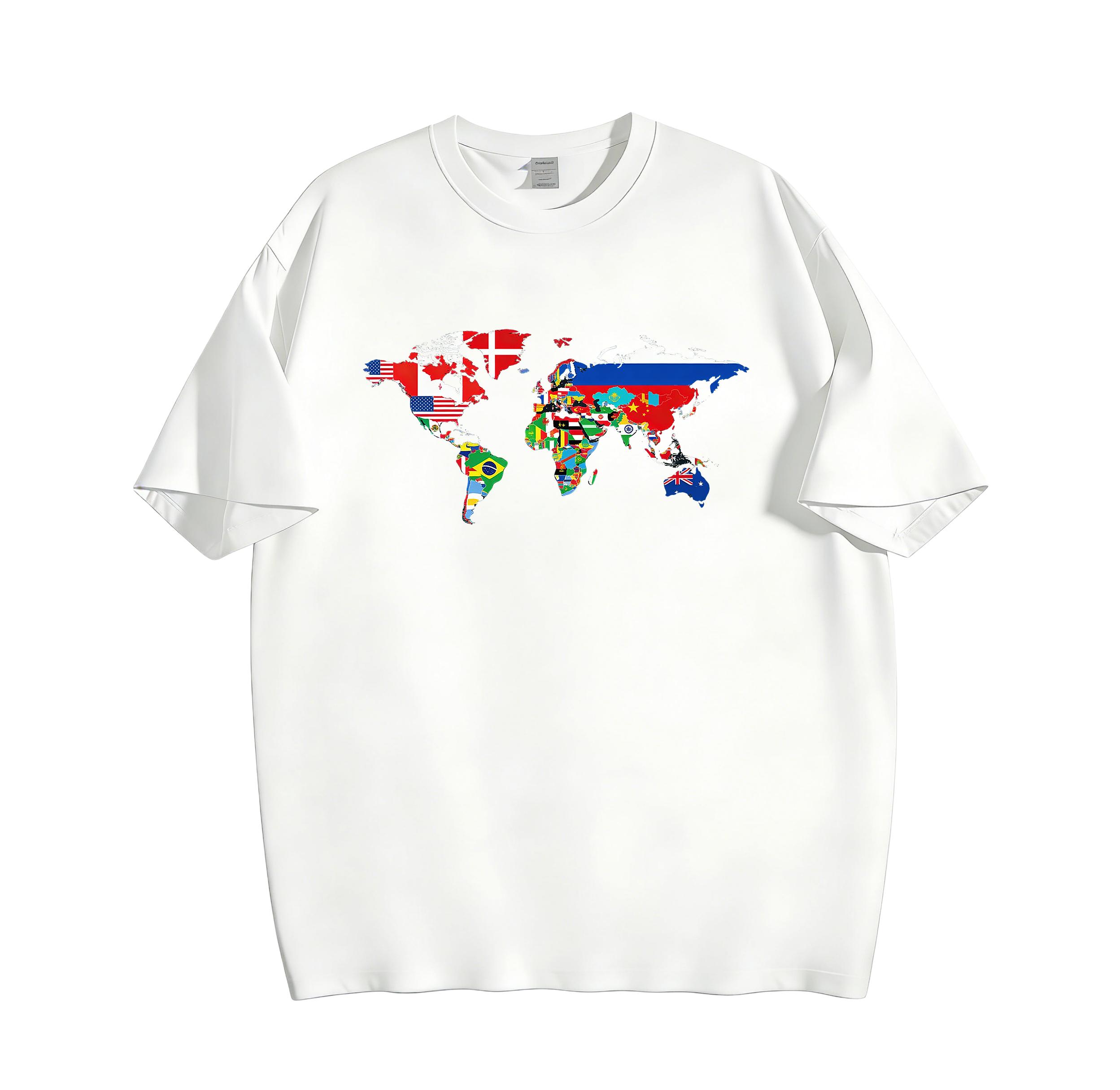 Plus Size Men's Short Sleeve Graphic Print World Map Country Flags T-shirt for Summer, Travel Wanderlust Tees Top Menswear Soft Cotton Unisex