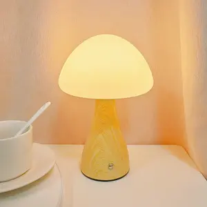 Wood Grain Touch Control LED Mushroom Lamp, USB Powered Adjustable Light, Modern Night Lights, Ideal for Home Decor, Bedroom, Living Room, Office, Outdoor Dining